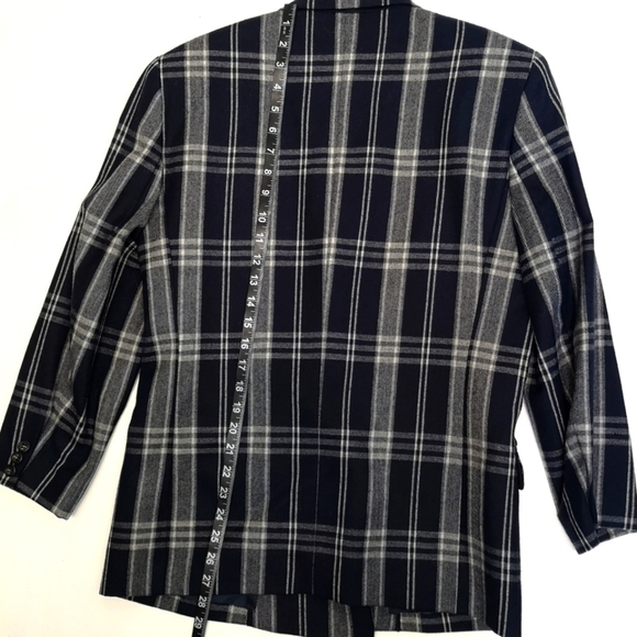 80s vintage window pane plaid oversized double-breasted NAVY/WHITE wool jacket - Picture 13 of 15